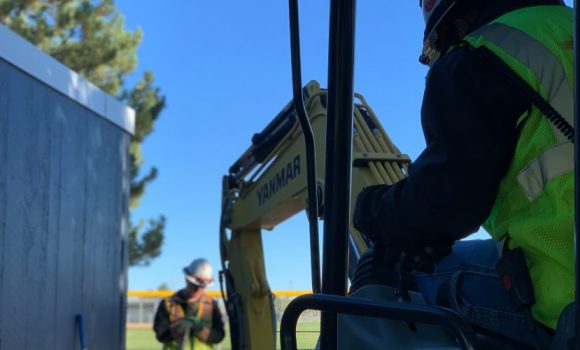 A company was sentenced today for safety breaches after a worker was struck by a falling piece of plant machinery while working on a construction site